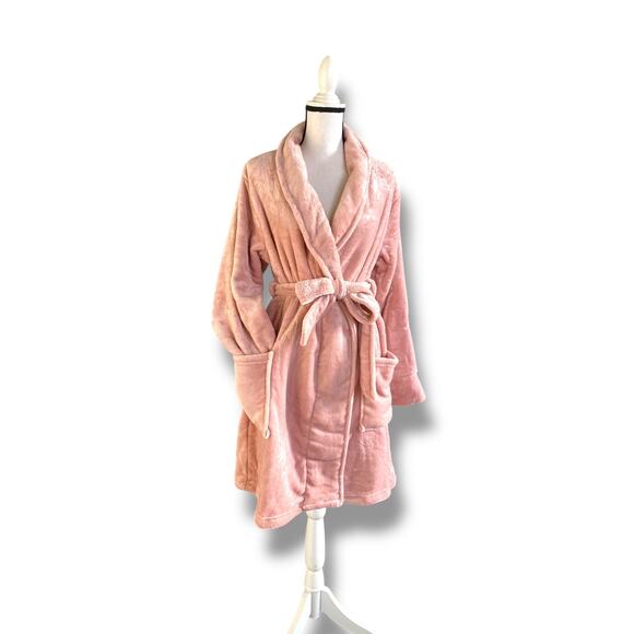 NWT Soma Plush Short Robe Size S/M Vintage Pink Belted Bathrobe Soft Cozy - Picture 7 of 12